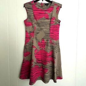 Apt.9 Women’s Pink Beige Black Sleeveless Crew Neck A-Line Flare Graphic Dress M